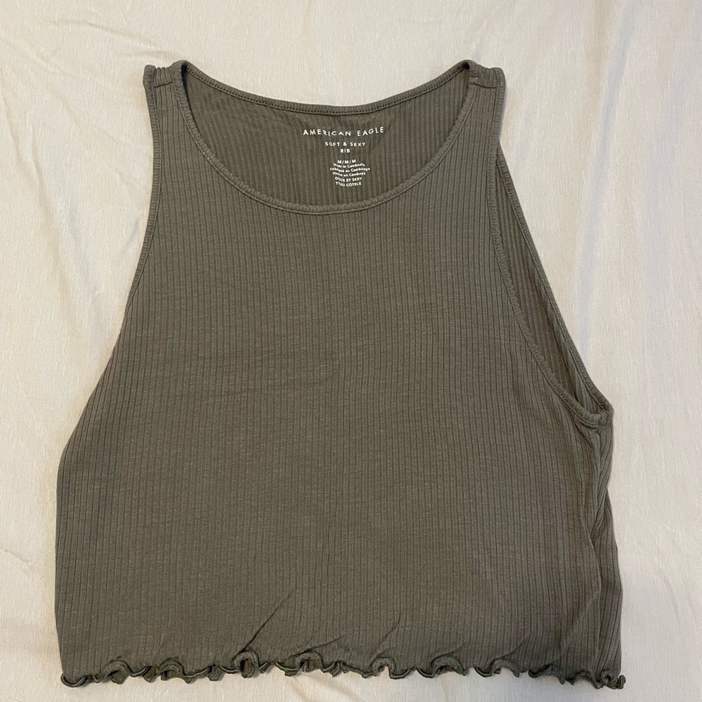 American Eagle Outfitters Green Ribbed Crop Tank Top